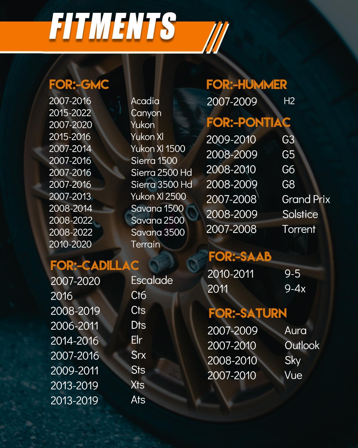 315MHz TPMS Sensor for:-Chevy Silverado 2007-2016 Traverse for:-GMC Sierra 1500 2500 3500 2007-2016 Yukon for:-Buick Lacrosse for:-Cadillac Escalade Tire Pressure Monitoring 13598771 4pcs