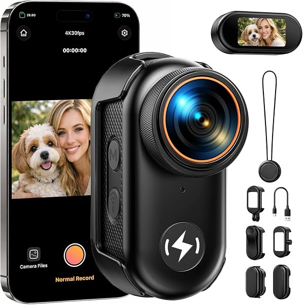 4K POV Camera Thumb Size Body Camera, WiFi Mini Action Camera with 64GB Card, Magnetic Mount Wearable Vlogging Cameras for TikTok YouTube Travel - 1