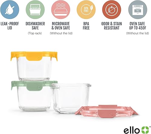 Miniatura 3 de Ello Color Lock - Juego de 2 tazas de 6 piezas, 3 unidades de vidrio para preparación de comidas, recipientes de vidrio a prueba de fugas con tapas