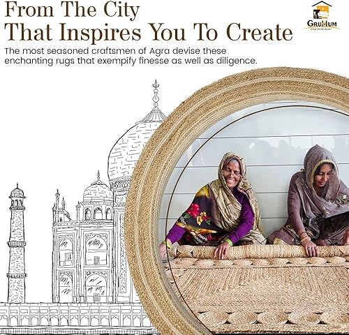 Vista 86 de GRUHUM Alfombra tejida a mano de yute redonda de 4 pies, de fibra natural, alfombra bohemia rústica, vintage, trenzada, reversible, ecológica