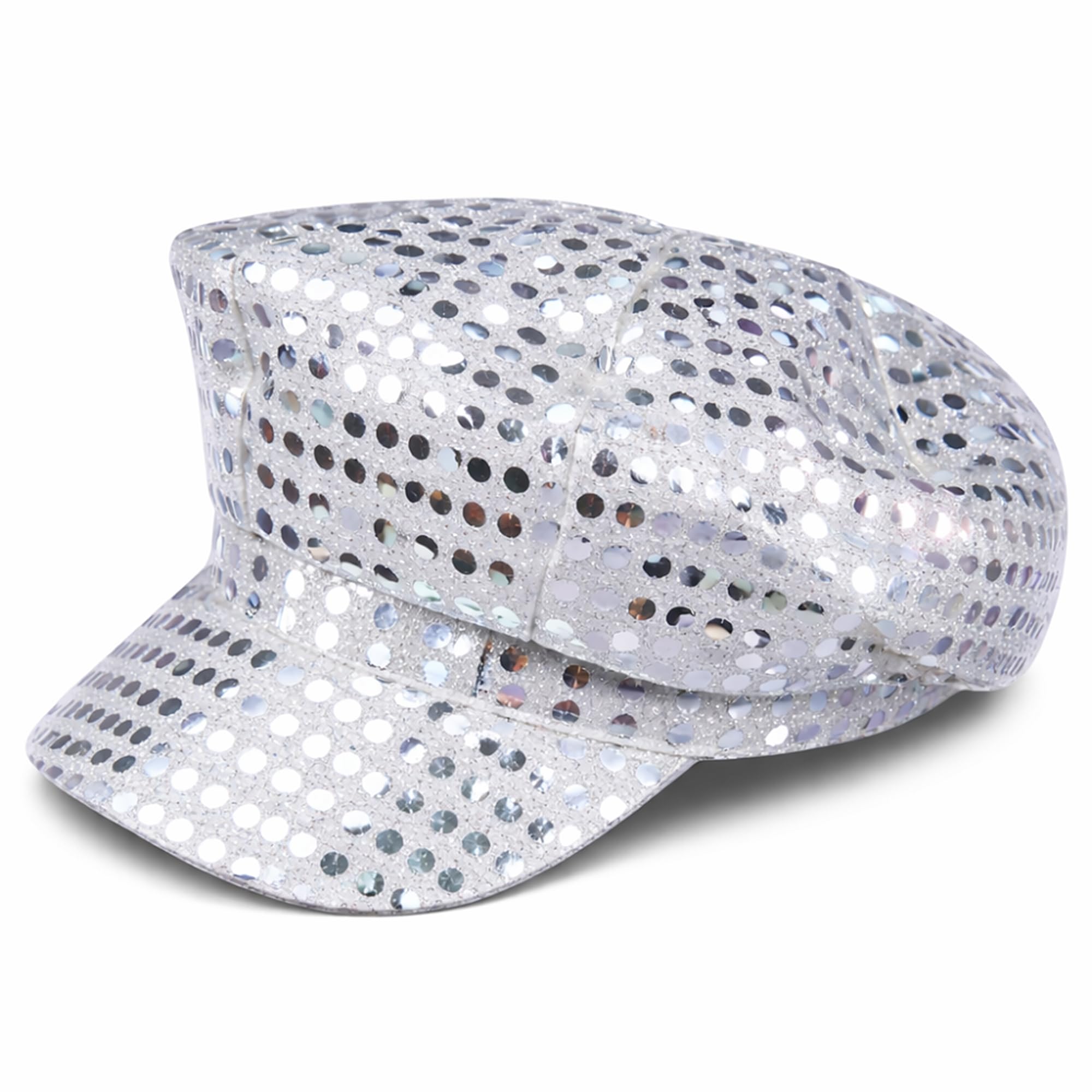 Lizzy 70s Disco Sequin Hat for Women – Silver Sparkly Glitter Party Cap, Retro Fancy Dress Costume Hat for Girls, Festival Clubwear Dance Accessories, Shiny Stylish Cap for Parties and Celebrations