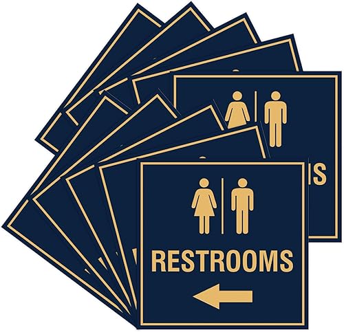 Miniatura 40 de Signs ByLITA Letrero cuadrado de flecha izquierda para baños con cinta adhesiva (plata cepillada) – grande (paquete de 1) Brushed Silver,Azul,Marrón