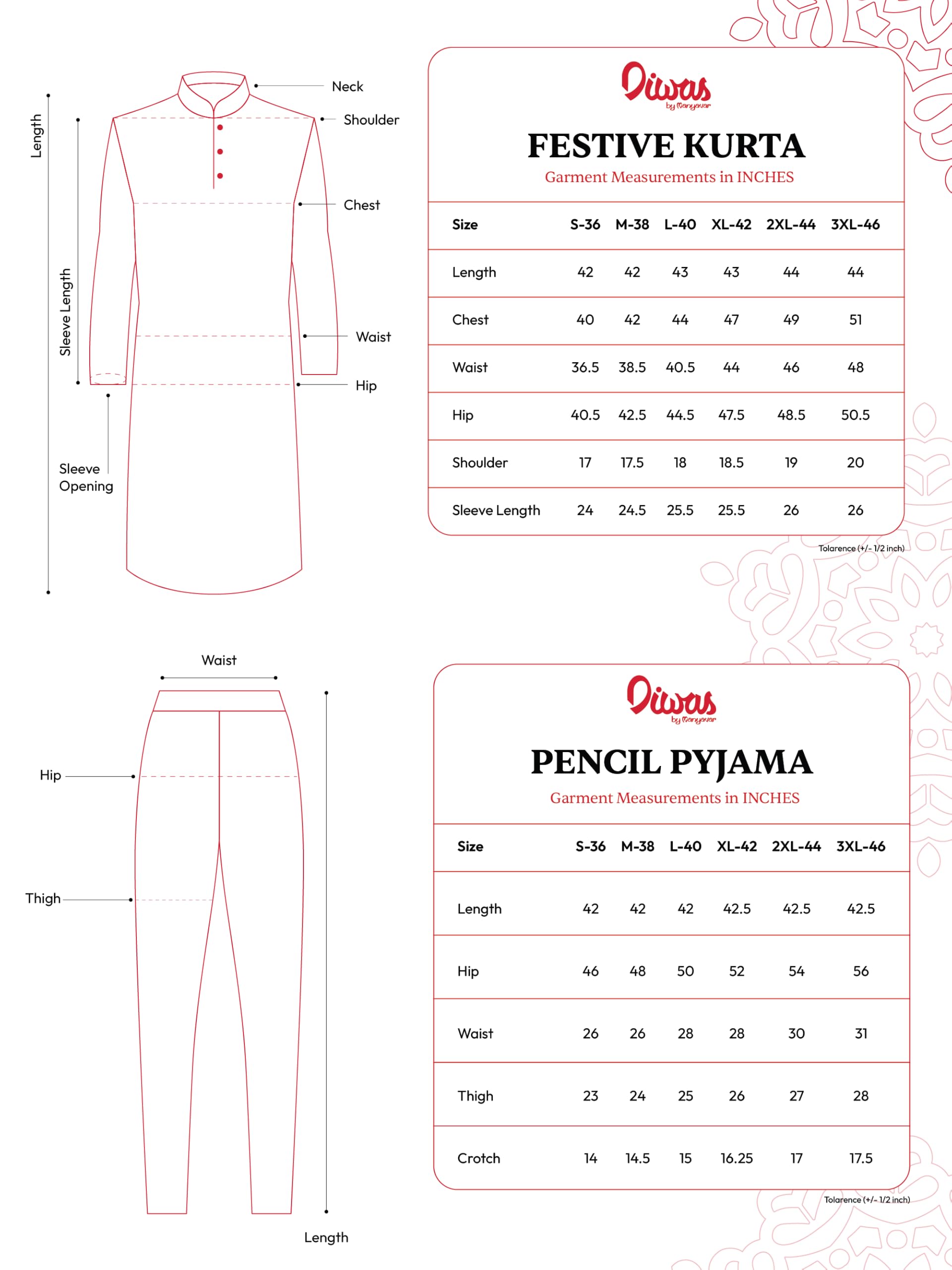 DIWAS BY MANYAVAR Kurta - Confezione da 2 filati di seta da uomo
