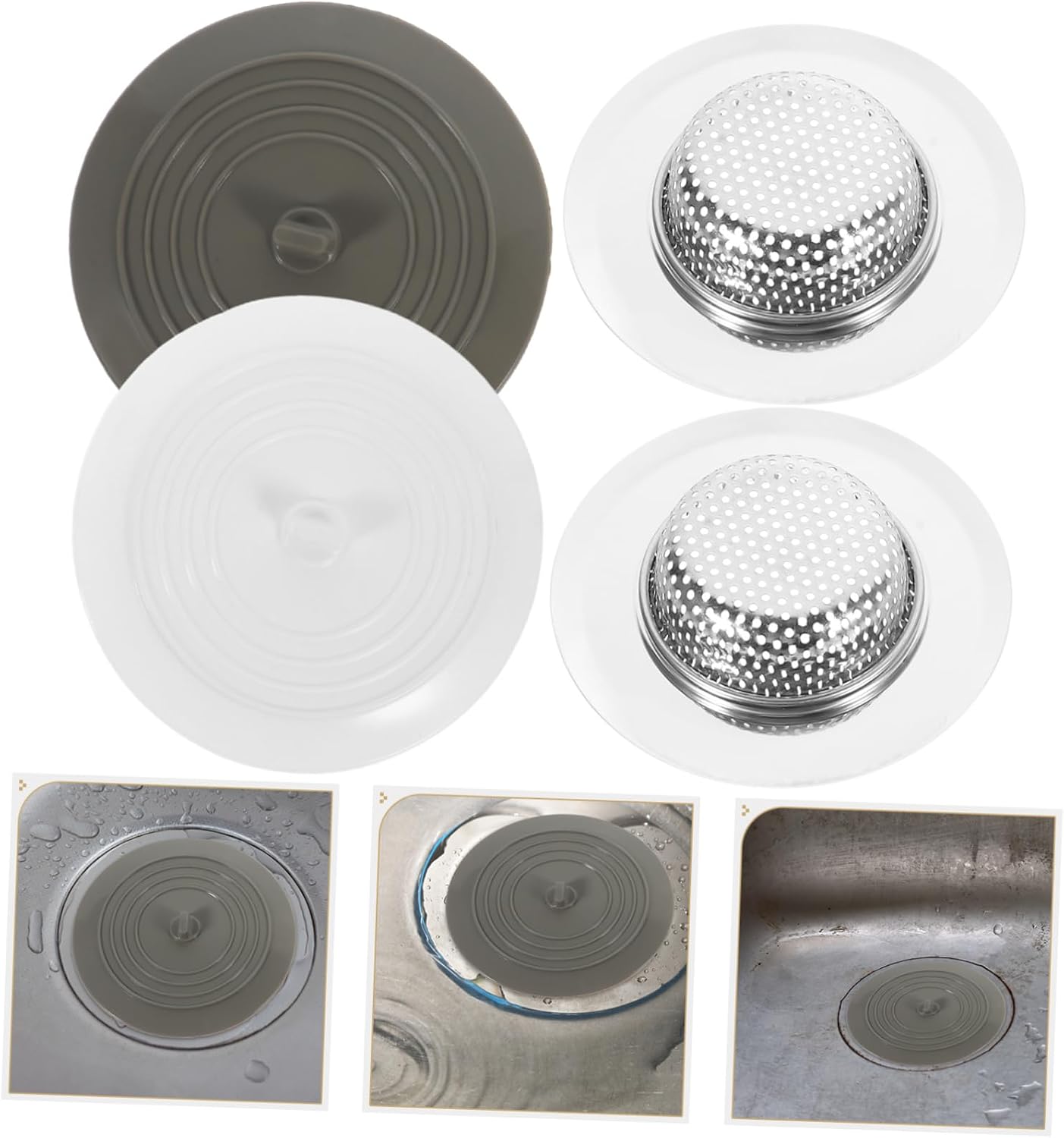 VILLCASE 2 Sets Bathtub Stoppers Kit Drain Plugs with Hair Catchers Versatile Bathroom Drain Covers for Water Control and Clog Prevention