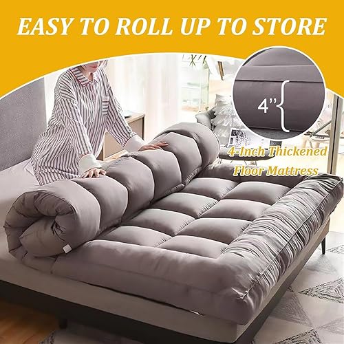 Miniatura 4 de Colchón japonés futón, colchón plegable enrollable (colchón de 4 pulgadas de grosor), cama reclinable de tatami para dormir, sofá portátil para