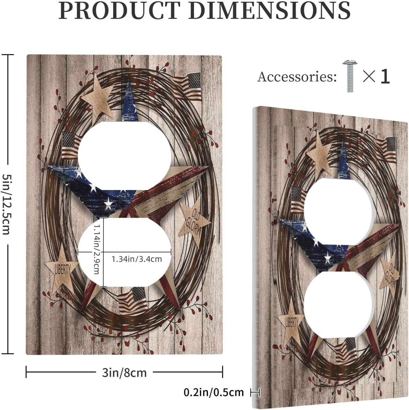 Outlet Covers Rustic Western American Flag Barn Star 1 Gang Duplex Light Switch Cover Plate Vintage Brown Wood Decorative Wall Plates Electrical Switchplate Receptacle Cover for Home Decor