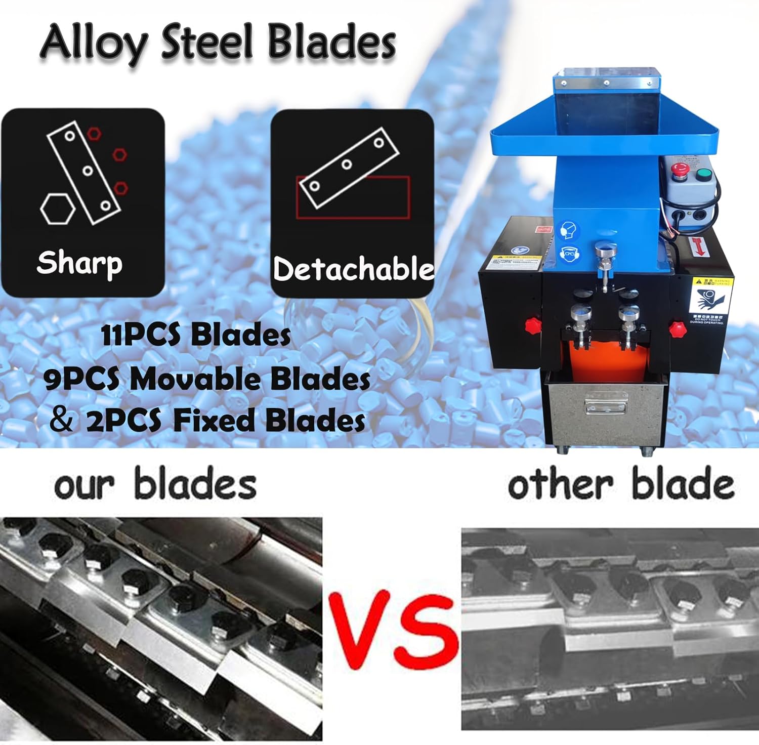 Electric Plastic Shredder Crusher, Cardboard Bottle Grinder Machine, 50-100KG/H Crushing Capacity, with 6mm Mesh Pulverizer Recycling Machine for PC/PVC/Rubbler 220V Single Phase 2.2KW