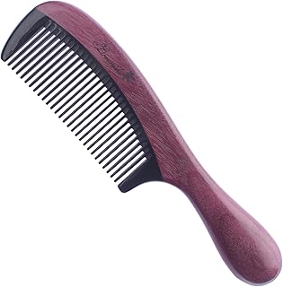 Breezelike Purpleheart Wood Hair Comb - No Static Wooden Comb with Black Buffalo Horn Teeth