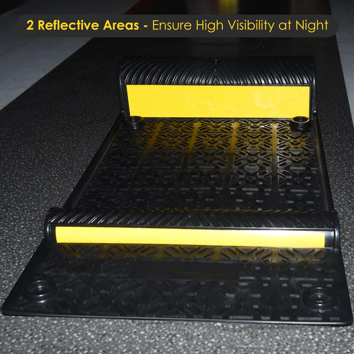 21.3" x 11.5" x 3.2" Inch PU Flexible Parking Mats, with 3M Yellow Reflective Tapes, Self-Adhesive Parking Lot Garage Floor Mats, Wheel Stoppers for Cars, Motorcycle, Pickups (4)
