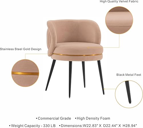 Miniatura 3 de Manhattan Comfort Kaya - Silla de comedor moderna de terciopelo con respaldo redondo plisado, acolchado de espuma de alta densidad y marco de madera