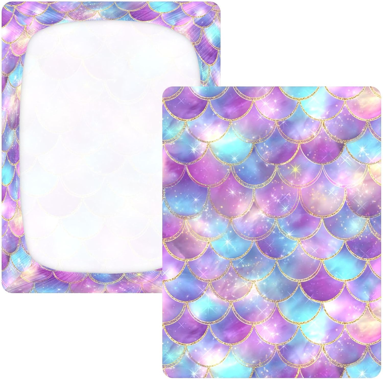 Mermaid Scales Magical Galaxy Crib Sheets Soft Breathable Fitted Cotton Baby Crib Sheets Mattress Cover for Girl Boy, 52" x 28" x 9"