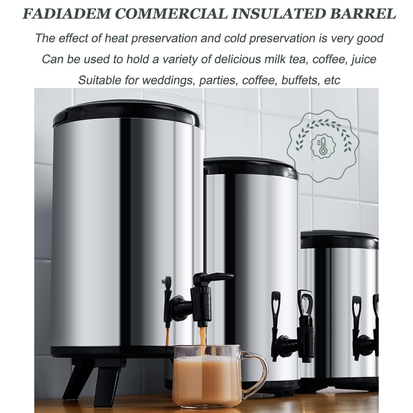 Dispensador De Bebidas con Aislamiento De Acero Inoxidable, Dispensador De Bebidas con Jarra De Café Fría Y Caliente Térmica con Aislamiento Y Grifo para Agua Caliente, Té, Leche, Jugo,12L