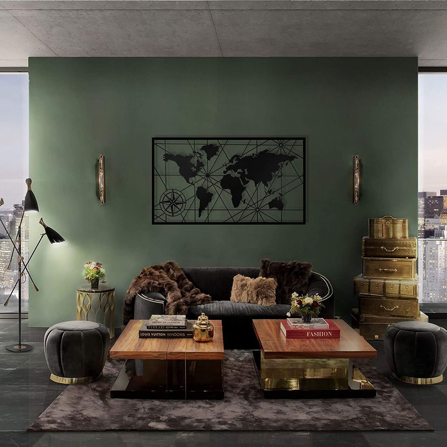 BAUPOR Einzigartiges Design, Weltkarte, Metall-Wanddekoration, 3D-Metallskulptur, Wanddekoration für Zuhause, Büro, Schlafzimmer, Wohnzimmer, Außendekoration (73 x 41 cm)
