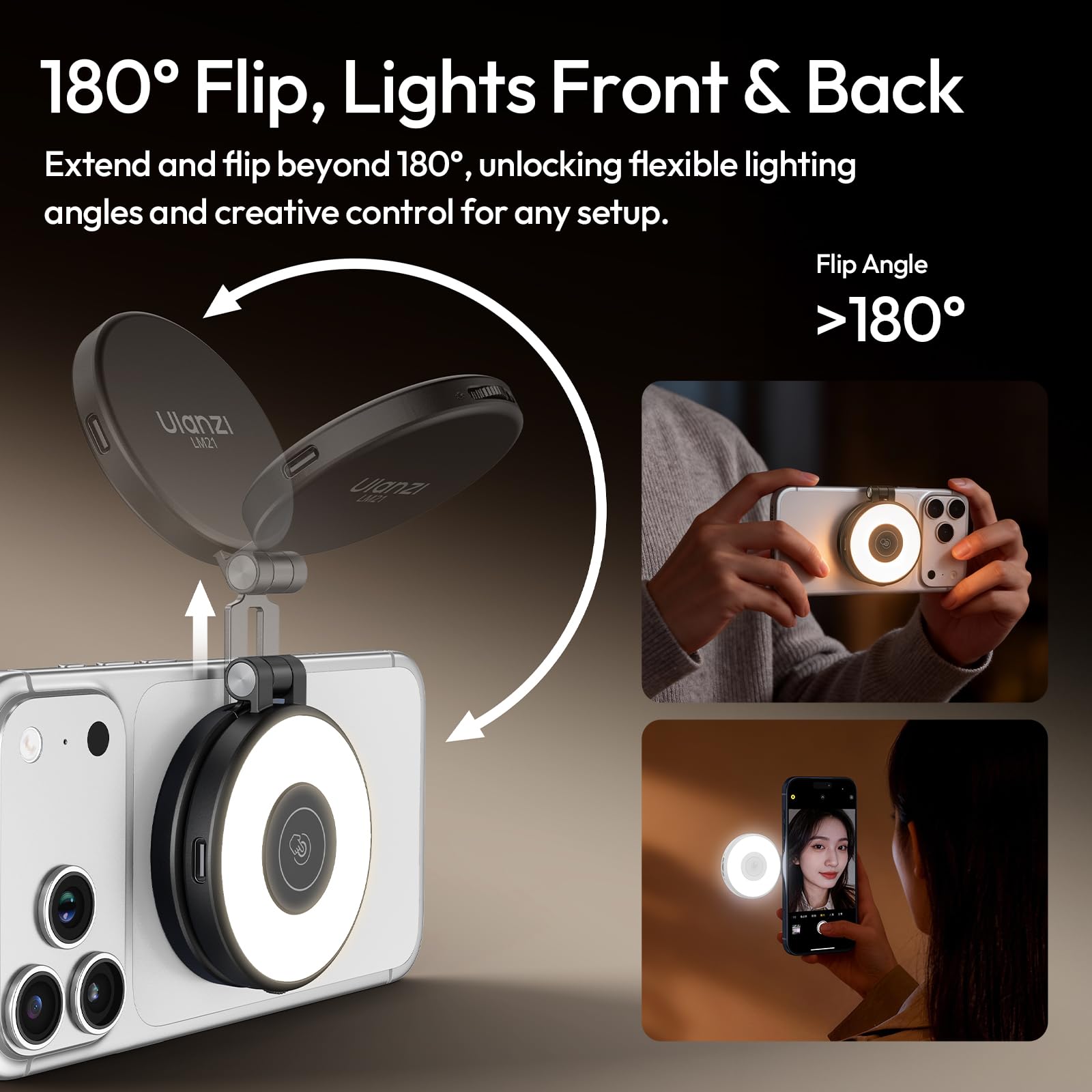 ULANZI LM21 Luz Magnética para Selfie, Anillo de Luz para iPhone, Luz de Relleno para Móvil con 3 Temperaturas de Color (2500 K-8500 K), Videollamada, Conferencia y Fotografía