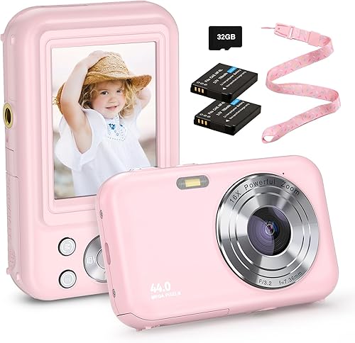 Cámara digital, FHD 1080P para niños, cámara de apuntar y disparar de 44 MP, zoom 16X, cámara compacta de fotografía pequeña para niños con tarjeta