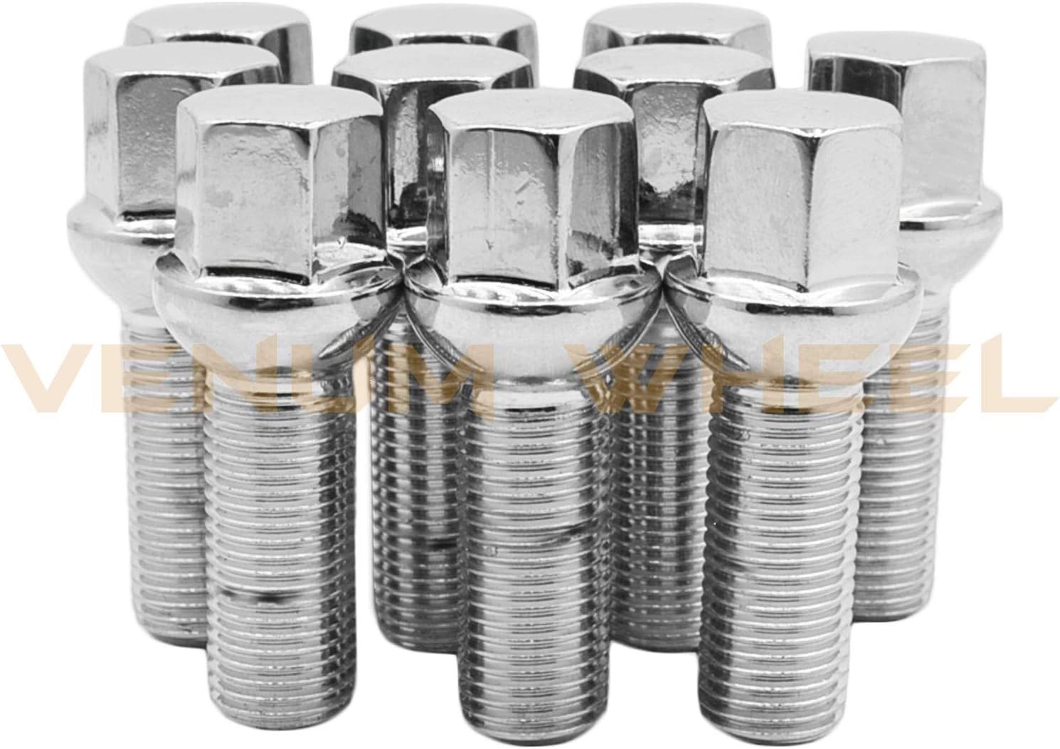 20Pc Chrome 12x1.5 Ball Seat Lug Bolts (28 mm Shank Length)