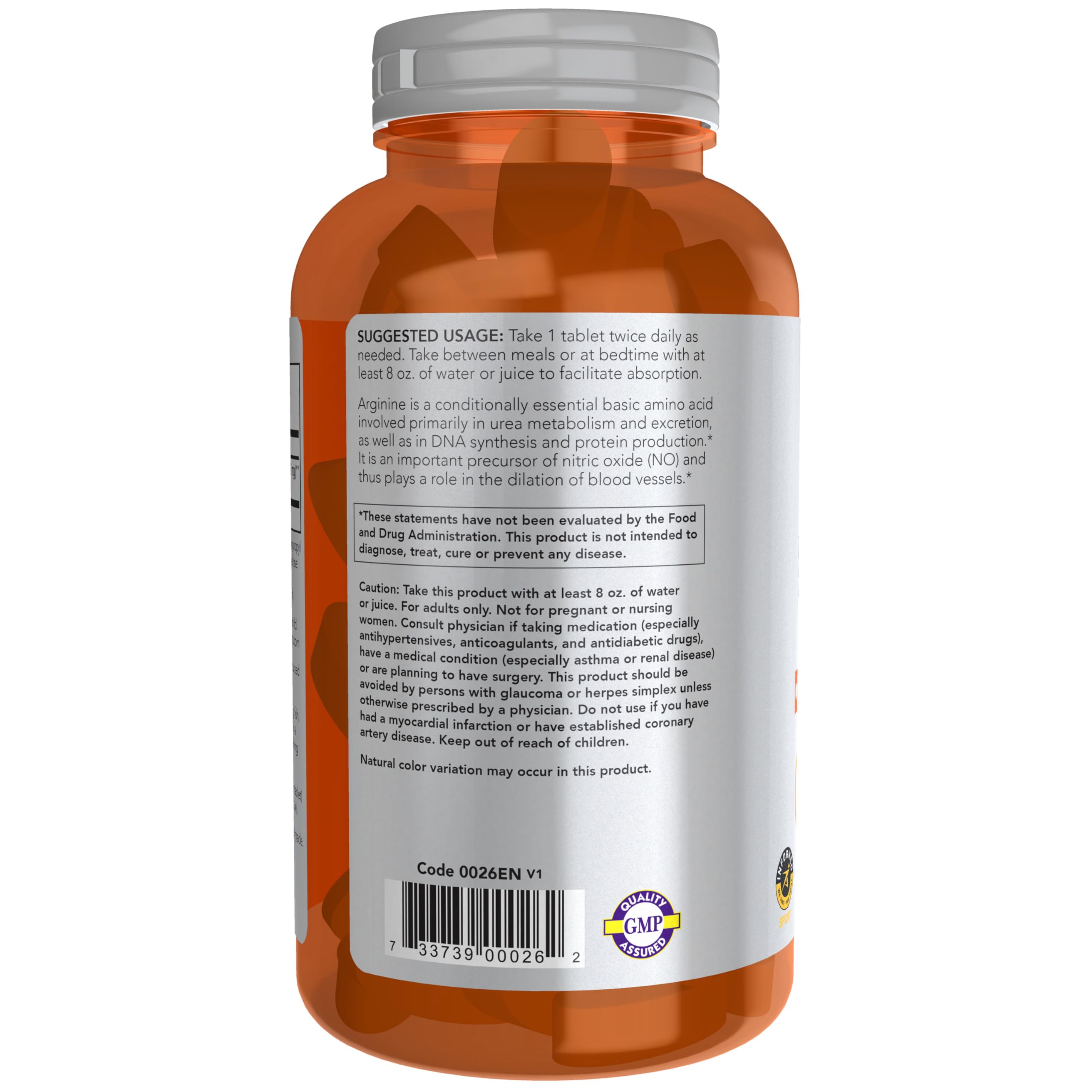 Now Sports, L-Arginine 1,000mg, Double Strength, N.O. Precursor*, 180 Tabs — Amazon image 3