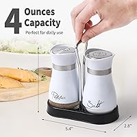 Vista 2 de Juego de saleros y pimenteros, acero inoxidable con botella de vidrio para mesa, RV, campamento, barbacoa, juego de 2, blanco