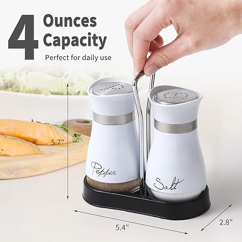 Miniatura 2 de Juego de saleros y pimenteros, acero inoxidable con botella de vidrio para mesa, RV, campamento, barbacoa, juego de 2, blanco