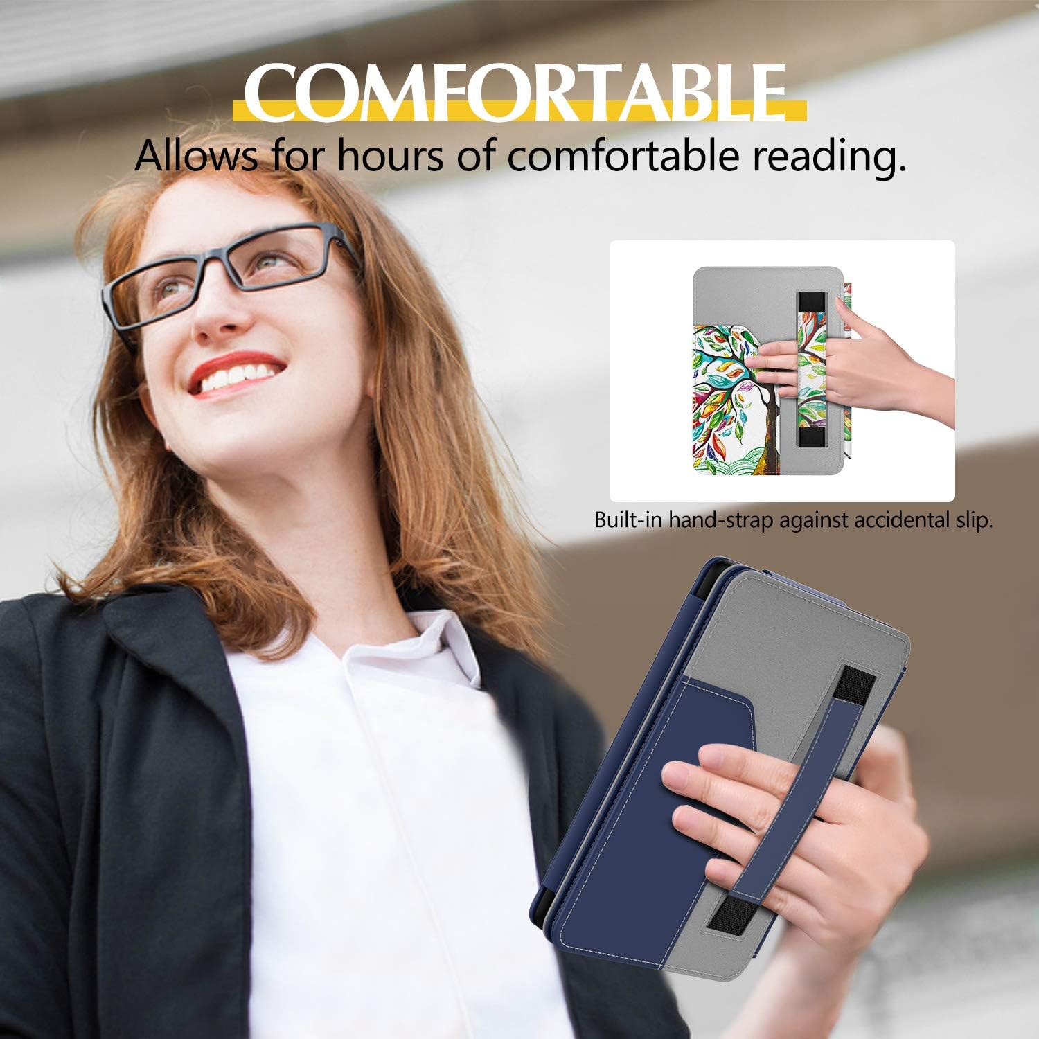 Dadanism Case Fits All-New Kindle 10th Generation 2019 Release / 8th Generation 2016, PU Leather Ultra Lightweight Slim Protective Smart Cover with Hand Strap & Pocket (Auto Sleep/Wake) – Indigo