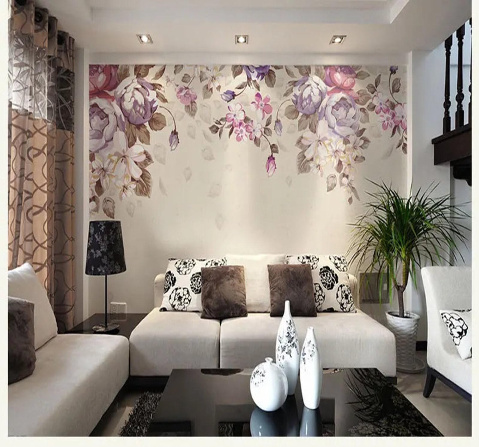 Tzxztt Retro Aesthetic Hand Drawn Ink Wash Floral Modern 3D Wallpaper Premium Textured Silk Neutral Tones Material Ideal for Living Room Bedroom-200cm×140cm