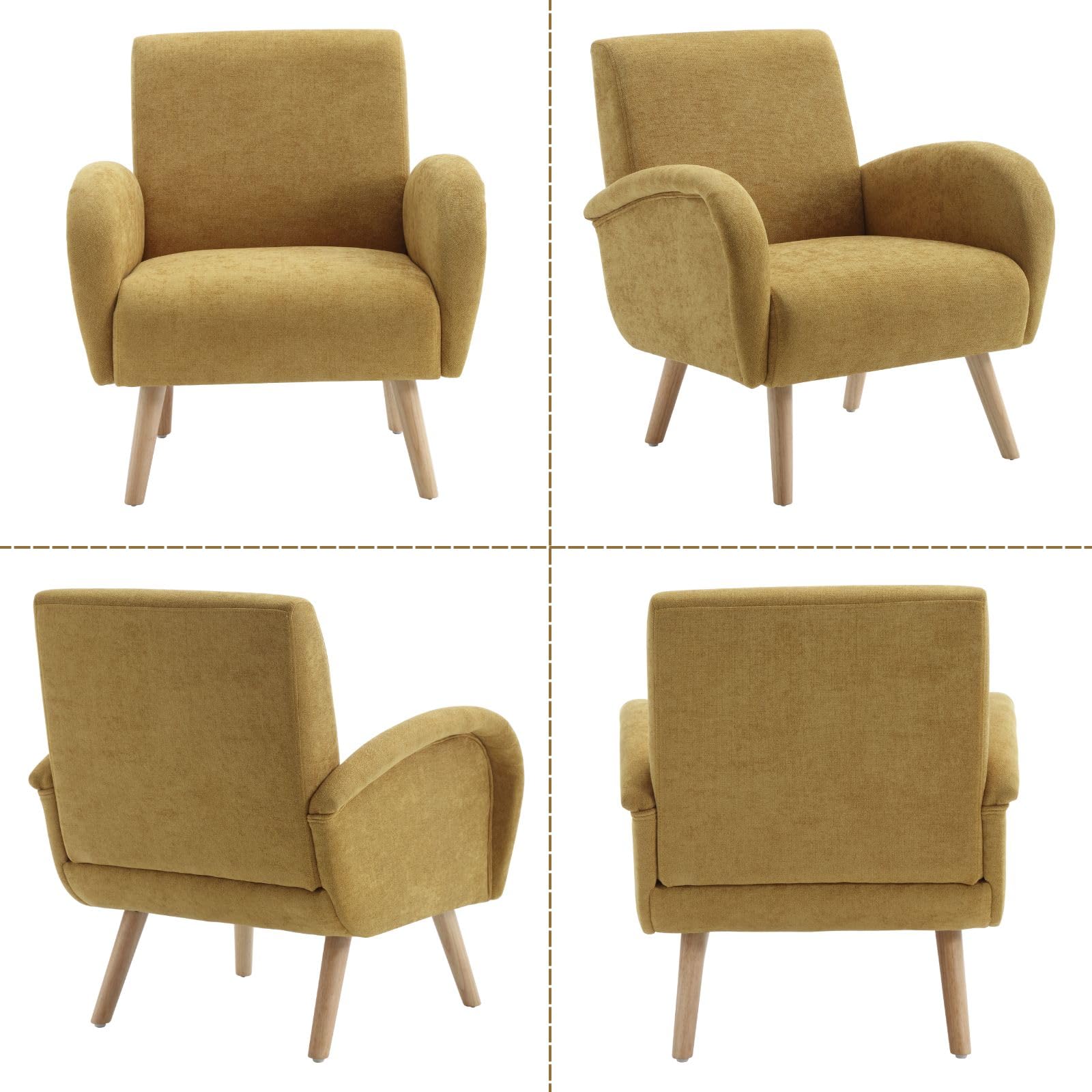 Ya-Home Sessel Wohnzimmer Loungesessel aus Chenille Polstersessel mit Holzbeinen, Clubsessel Sofa für Wohnzimmer/Schlafzimmer, Gelb