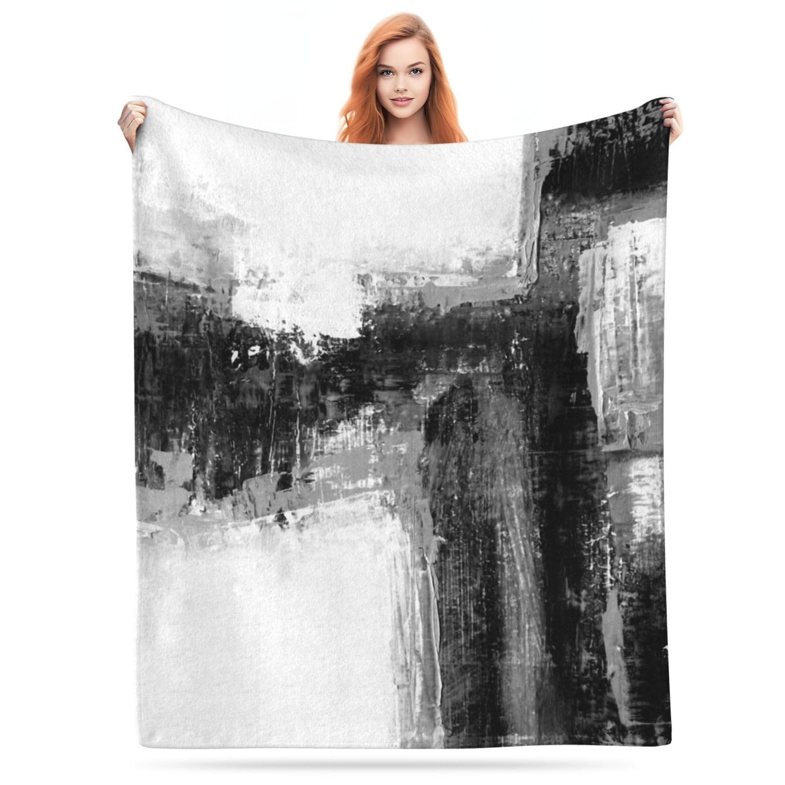Black White Abstract Flannel Fleece Blanket Lightweight Cozy Bed Blankets Soft Throw Blanket Fit Couch Sofa for for Home Bedding Living Room Traveling Camping 50 X40