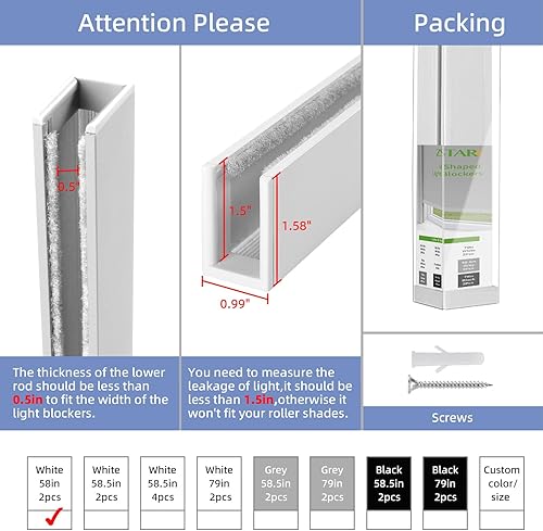 Miniatura 4 de ZSTARR Bloqueadores de luz 100 % opacos con canal en U, tiras de bloqueo de luz de aleación de aluminio para persianas enrollables, bloqueadores de