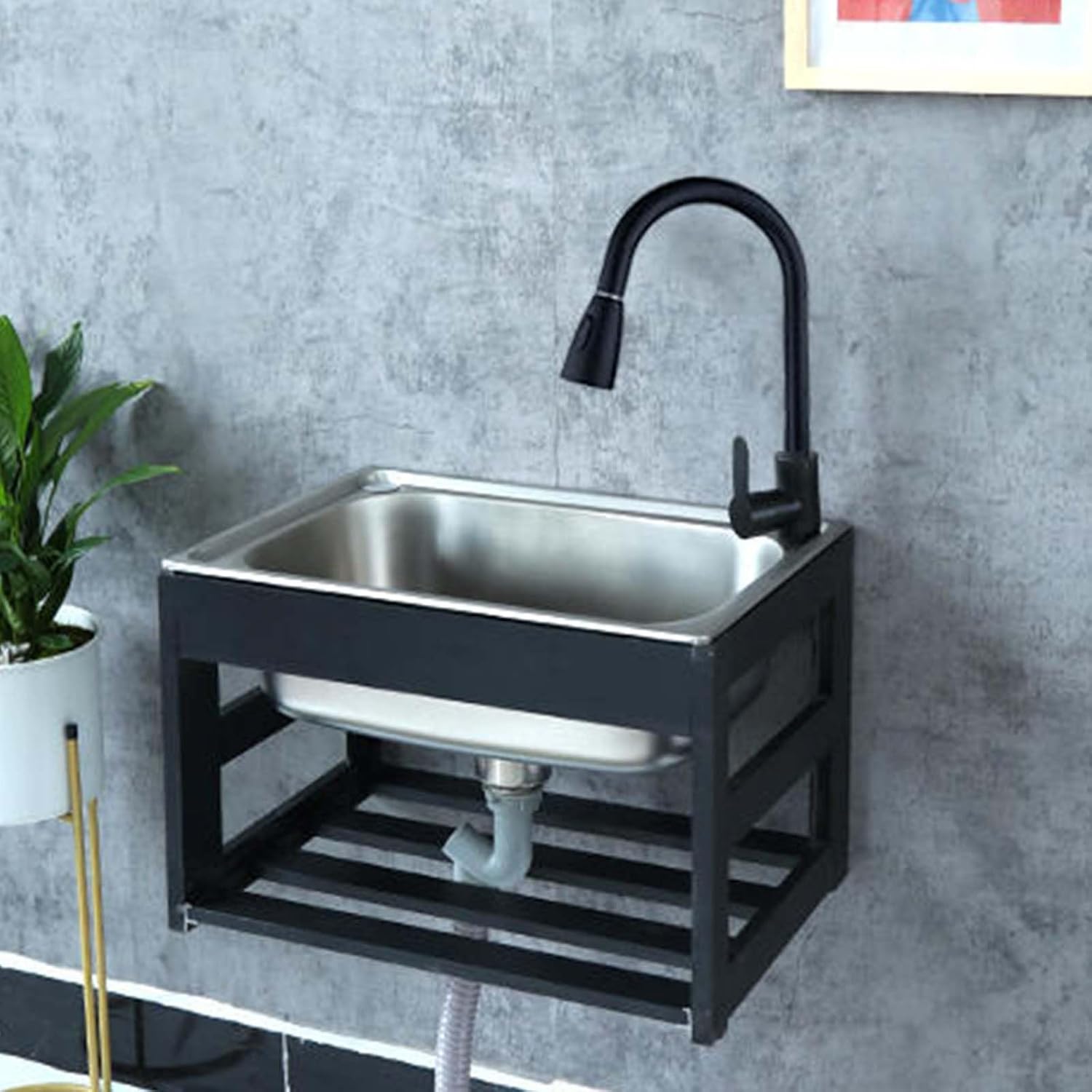 Wall-mounted sink, kitchen sink, stainless steel kitchen sink, 304 stainless steel, scratch-resistant and high-temperature resistant, durable, suitable for kitchen, restaurant ( Size : 53*38*35cm/21*1