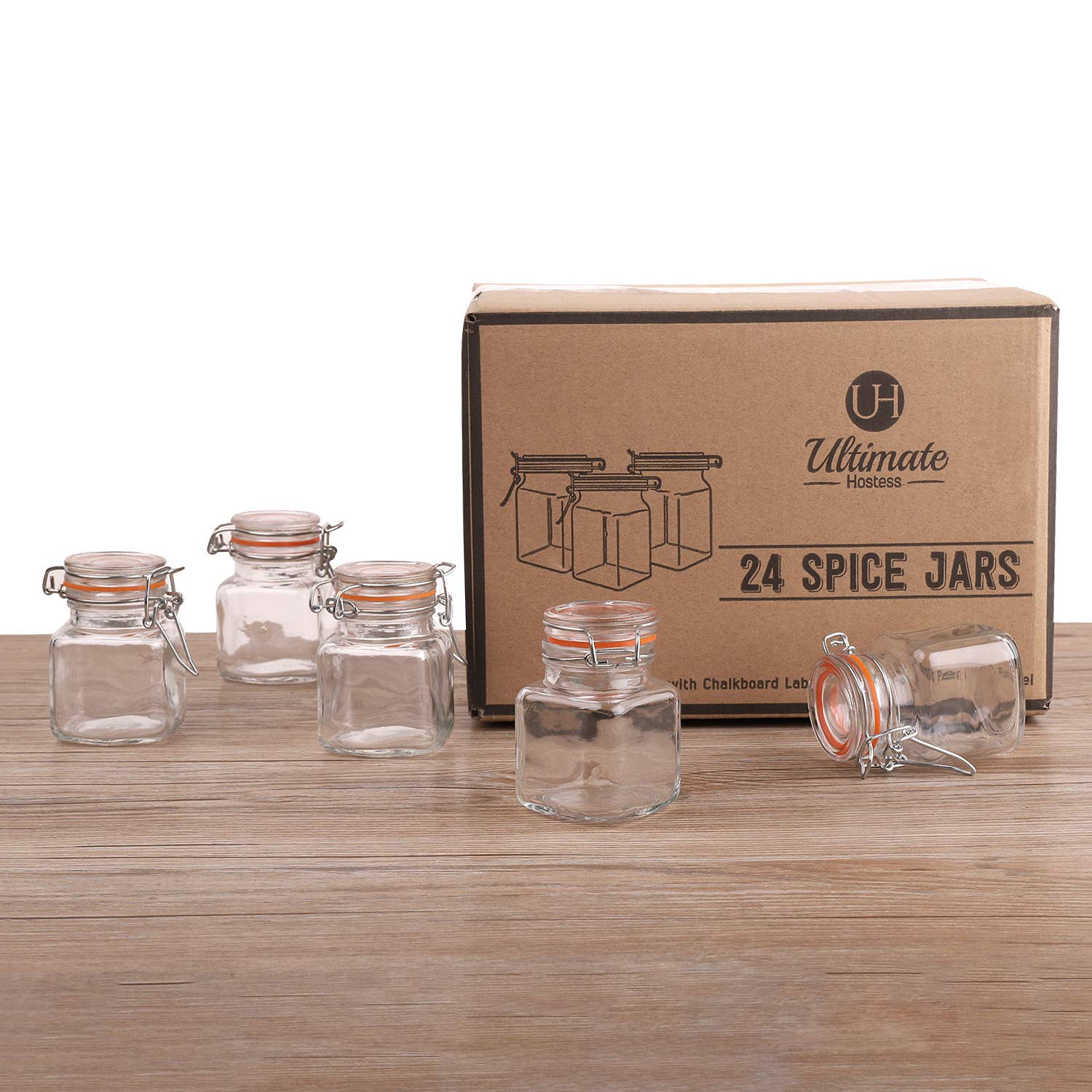 Spice Jars 3.4 oz Airtight Spice Containers 24 Count Flip Top Glass
