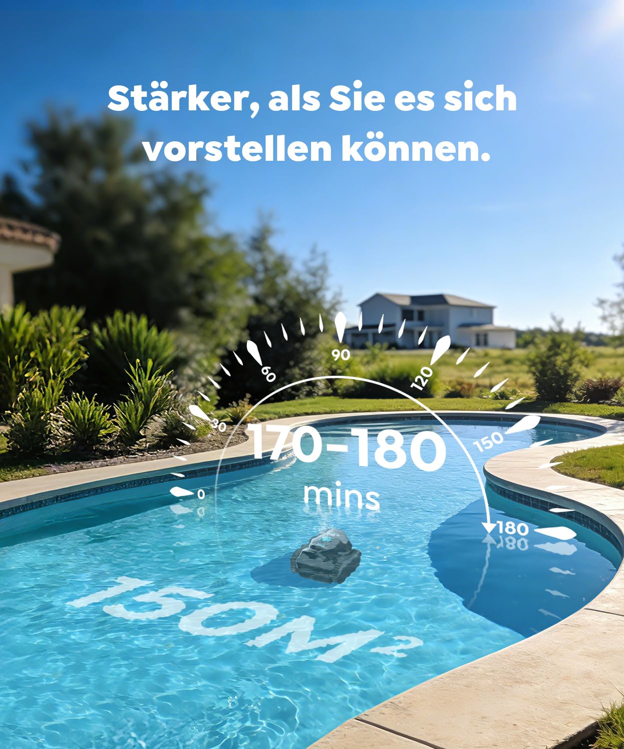 C1 Poolroboter Akku Boden und Wand, Wasserlinie, Doppelfilter, 7 Reinigungsmodi, 170-180 Minuten Laufzeit, Poolreiniger mit App, Poolsuager Akku für Pools bis zu 150 m², Tintenblau