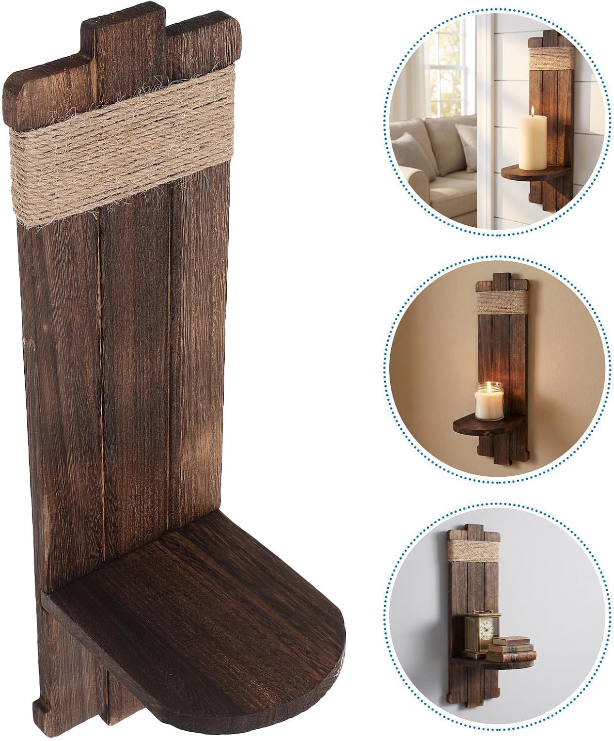 PRETYZOOM 2pcs Wall Mounted Candle Sconces Rustic Farmhouse Wooden Candle Holders with Mounting Accessories for Entryways and Hallway Decor