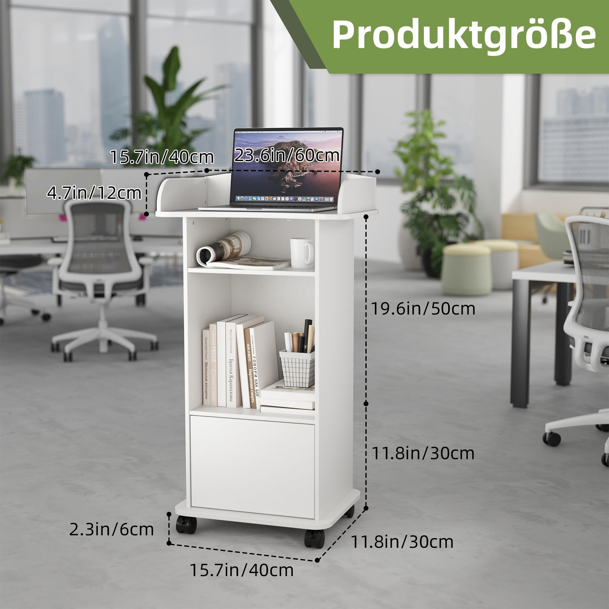 Nisorpa Podium Portable en Bois, pupitre pédagogique en Bois Blanc avec roulettes, pupitre de Salle de Classe, pour école, réunion, séminaire, etc.