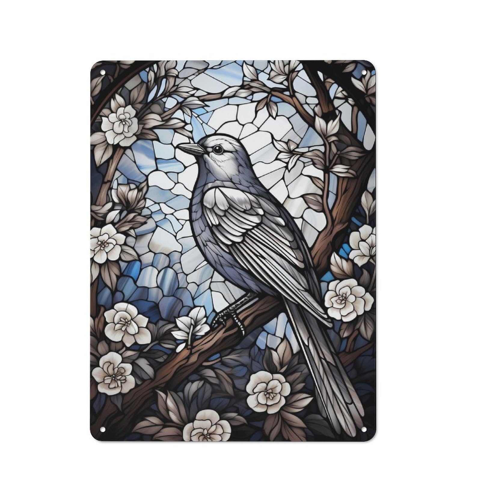 Junmoney Bird Glass Window Metal Plaque 40X30cm With For Hallway Wall, Retro Decor, For Wall Display Collectors