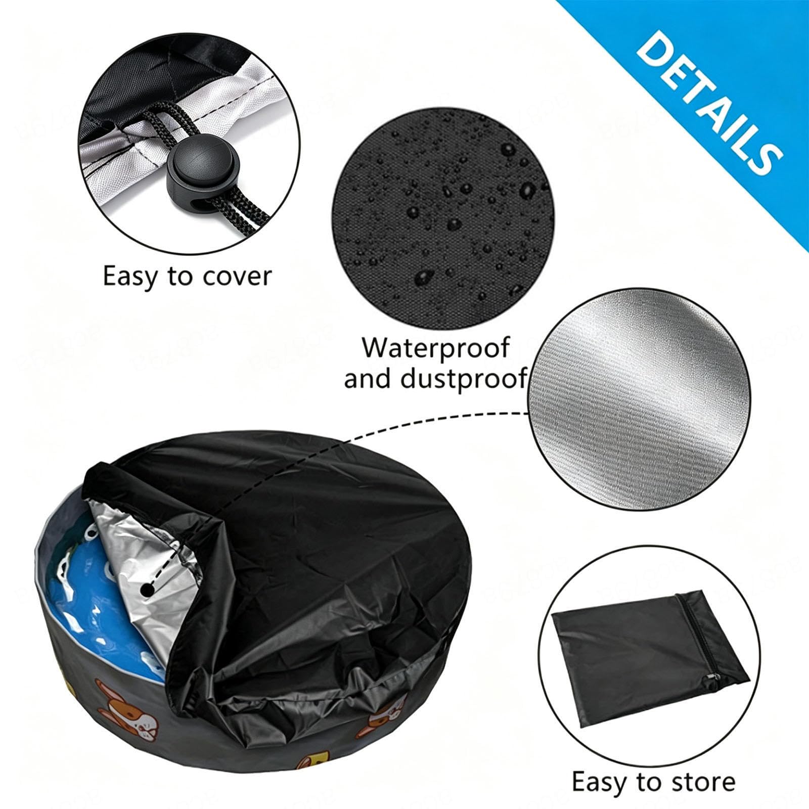 Couverture De Piscine avec Cordon Housse Piscine Imperméable Pliable Oxford Housse pour Baignoire Piscine,Gray-144 * 12inches（366 * 30cm）