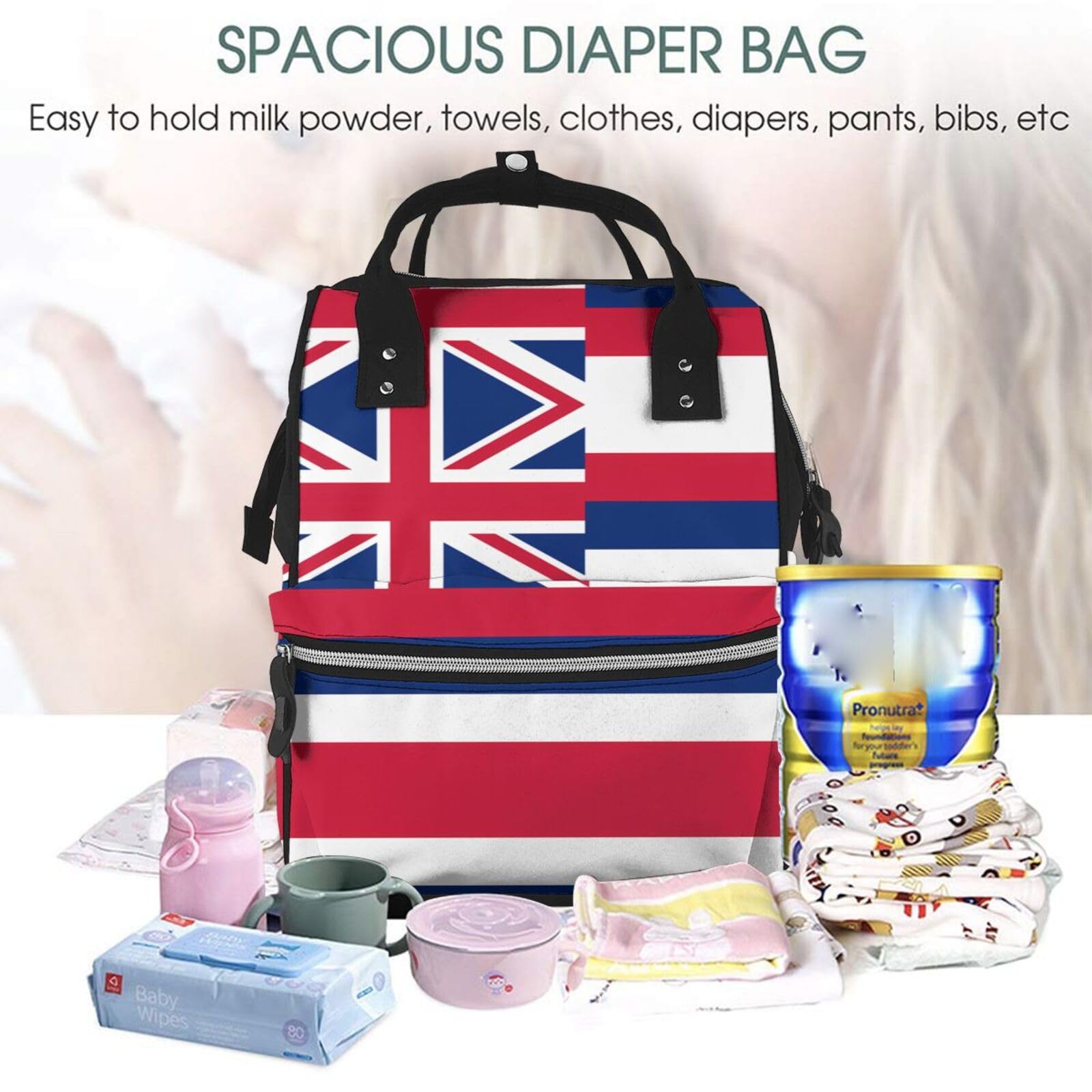 Zaino multifunzionale per pannolini con bandiera dell'Indiana, grande capacità, con mamma e papà, per viaggi e uso quotidiano