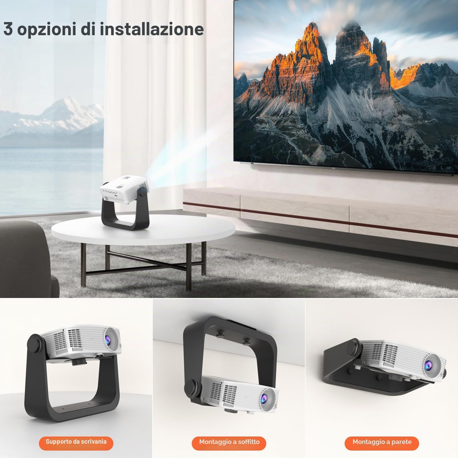 KDD Supporto Proiettore da Scrivania - Supporto Proiettore a Soffitto con Regolabile a 360°, Universale Videoproiettore a LED - Mini Staffa Proiettore Soffitto da Parete per Casa Scuola Ufficio