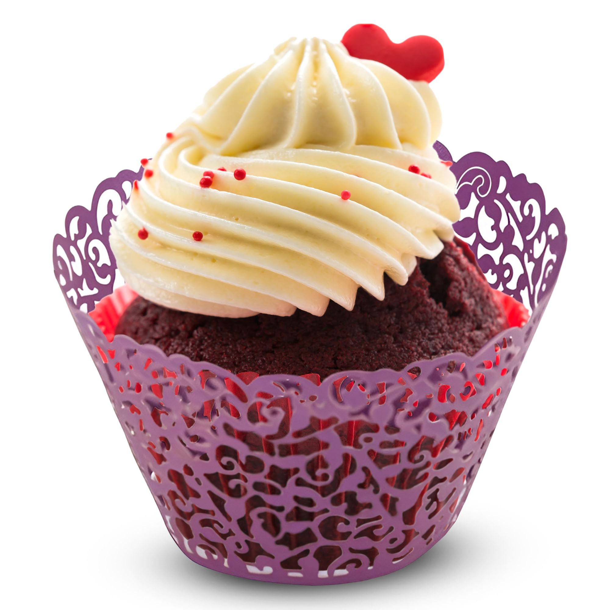 WedDecor Purple Cupcake Wrappers Laser Cut Pearlescent Floral Design Muffin Wrap Cases Paper Holders for Party Decoration, Wedding, Birthday, Events, 25pcs