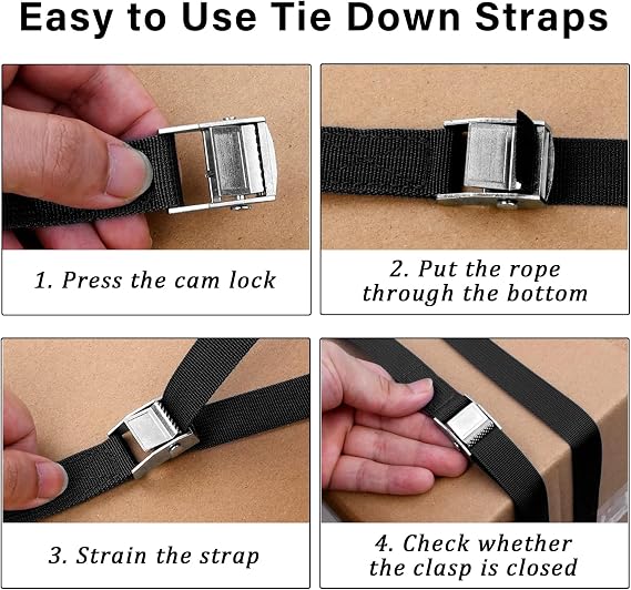 4 Pack Tie Down Straps, Heavy Duty Tensioning Belts, Adjustable Cargo Straps Ratchet Straps for Motorcycle, Cargo, Trucks, Trailer, Luggage, 250kg Loading Capacity,Quick Release (4M*2.5cm)