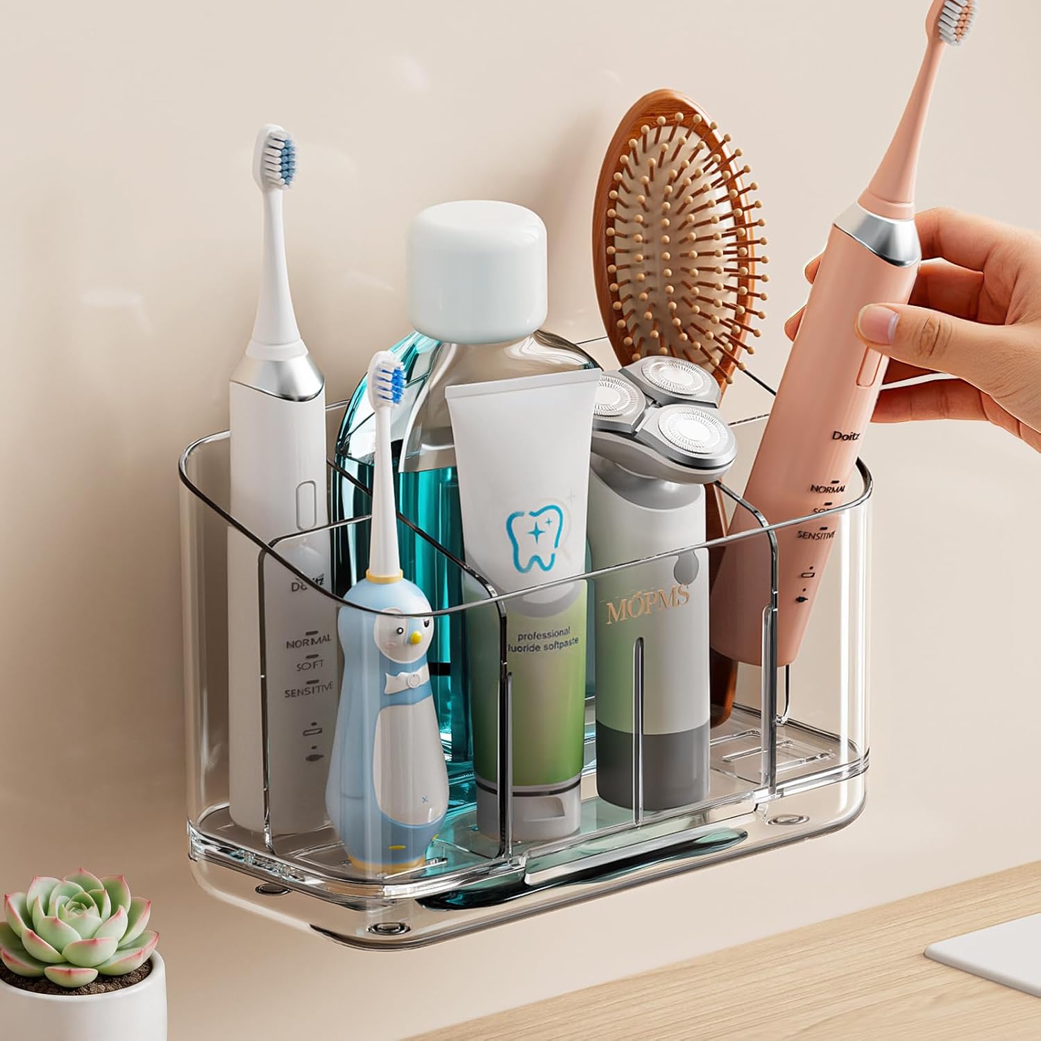 MOPMS Toothbrush Holders for Bathrooms with 5 Slots Adjustable Dividers