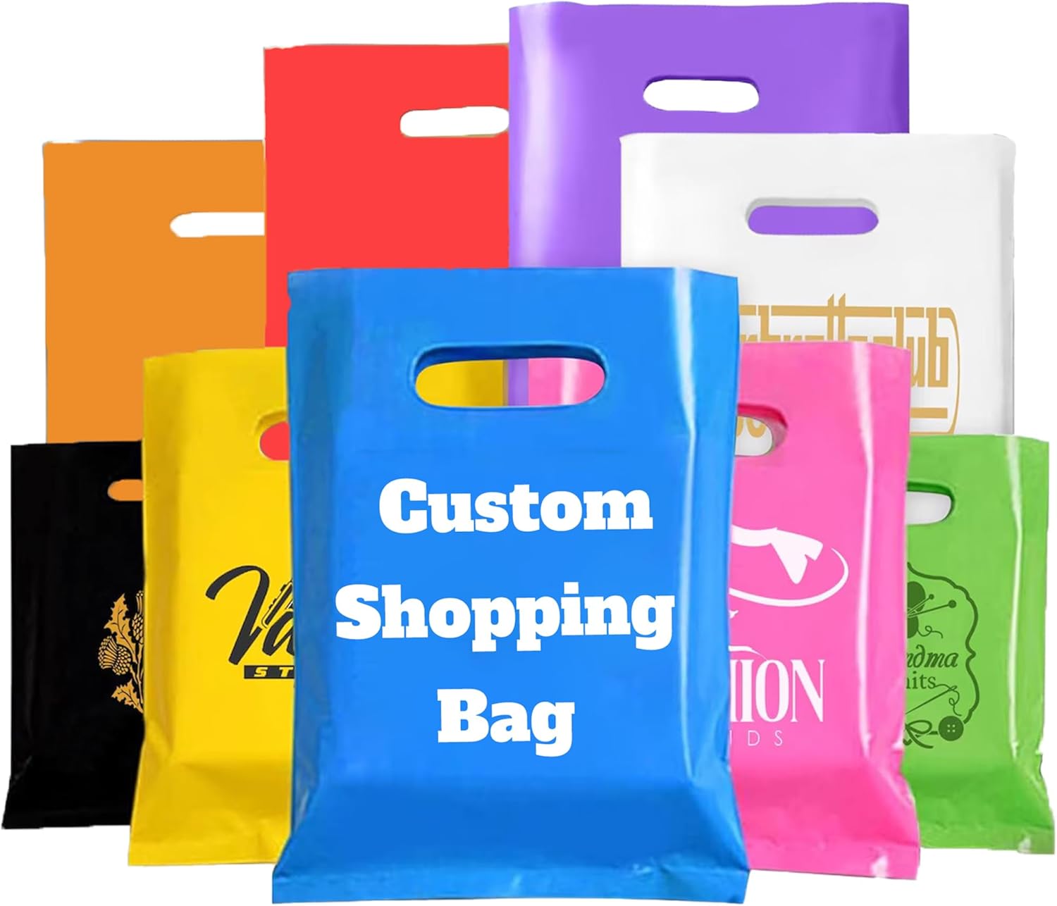 50-200pcs Custom Multicolor Plastic Handle Bags, Waterproof/Durable Personalized Shopping Bags for Small Business, Shop Stores (50)