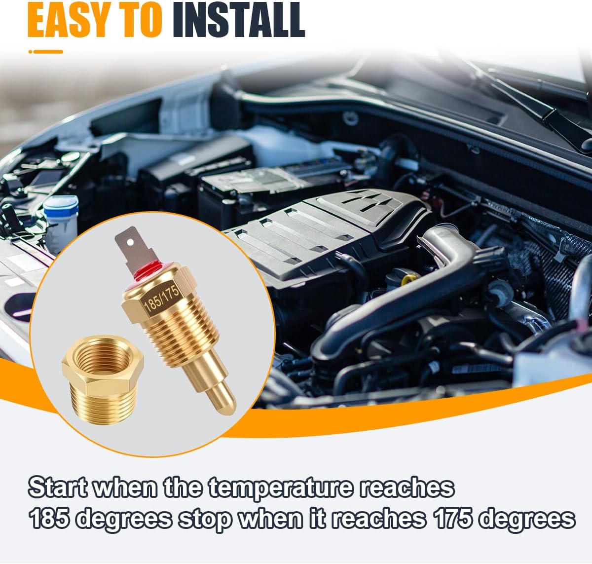 2PCS Electric Cooling Fan Thermostat Switch, 185 to 175 Degree Car Radiator AC Fan Switch with 3/8" Pipe Thread, Auto Engine Temperature Sensor Switches for 10" 12" 14" 16" Fans(Gold)