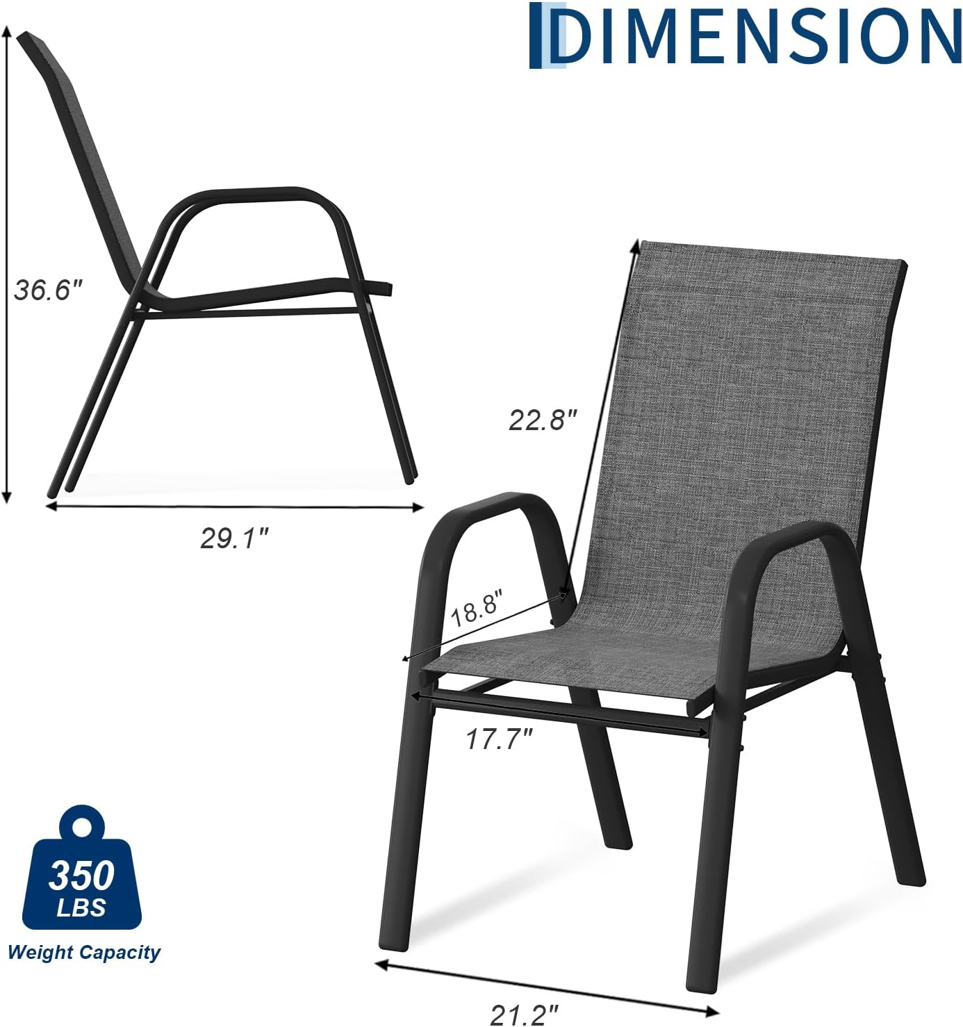 Outdoor Patio Folding Chairs Set of 4, Metal and Textilene Stackable Dining Chairs for Camping, Lawn, Garden and Porch