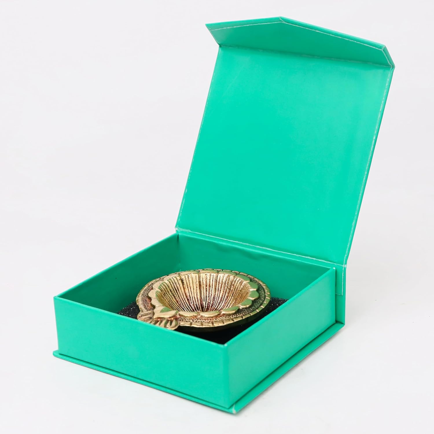 Indian Shelf Handmade Golden Pack of 2 Flower Engraved Diya Oil Lamp for Diwali Gift Decoration