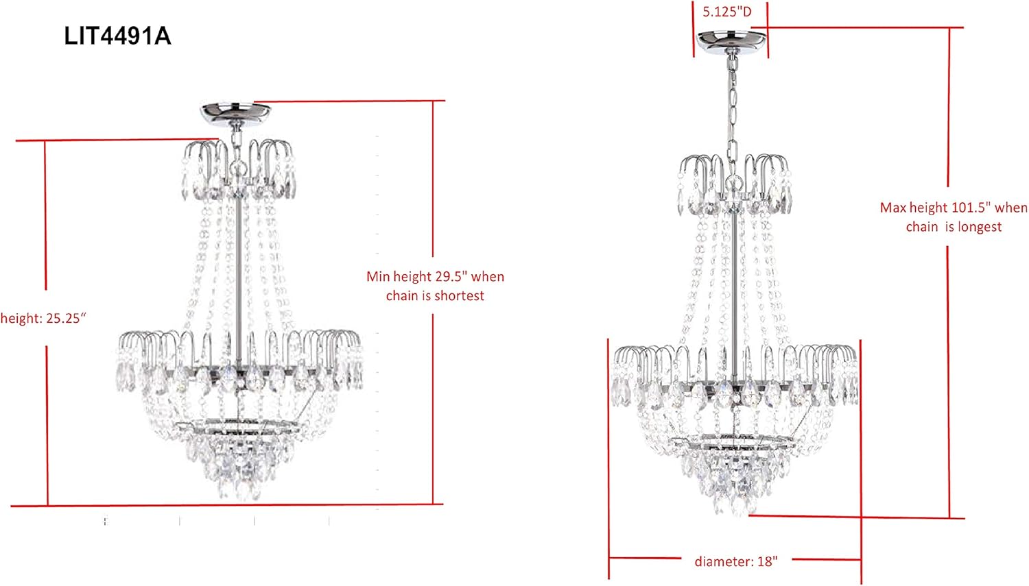 SAFAVIEH Lighting Collection Sonja Traditional Shabby Chic Glam Chrome/ Clear Crystal 18-inch Diameter 3-light Adjustable Hanging Chandelier Pendant Light Fixture (LED Bulbs Included)