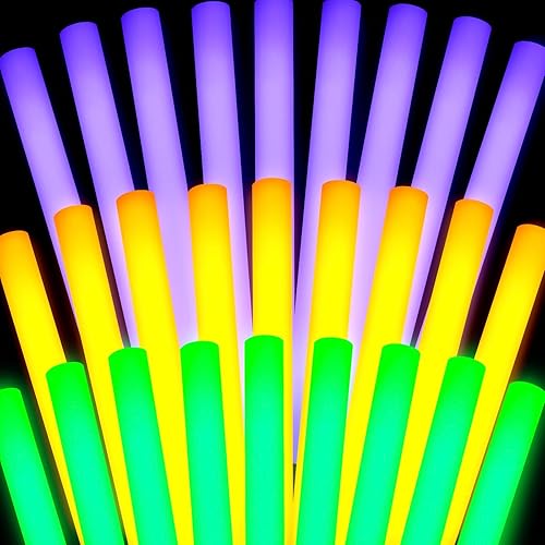 Retisee Varillas de espuma LED Mardi Gras a granel de 19 pulgadas, barras de espuma que brillan en la oscuridad, suministros de fiesta para