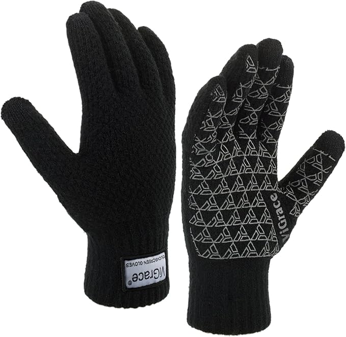 ViGrace Winter Warm Touchscreen Gloves for Men and Women Touch Screen Fleece Lined Knit Anti-Slip Wool Glove (Beige, Medium)