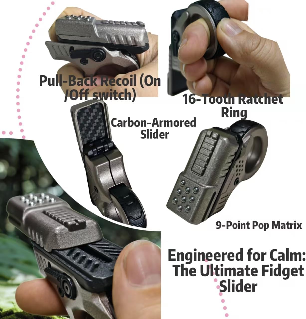 Metal Fidget Gun Slider Toy for Adults - 5-in-1 Stress Relief Modes, Zinc Alloy Folding Ratchet Pistol with Haptic Feedback, Portable Desk Toy for Anxiety & ADHD