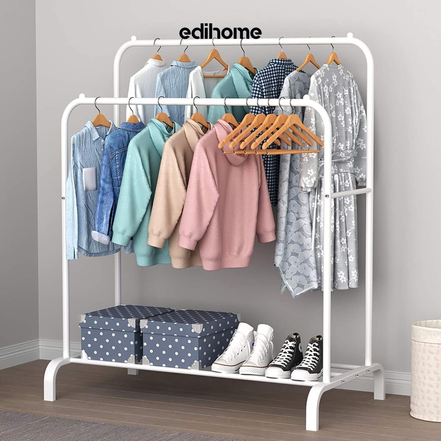 edihome Double Garment Rack with clothes and shoes