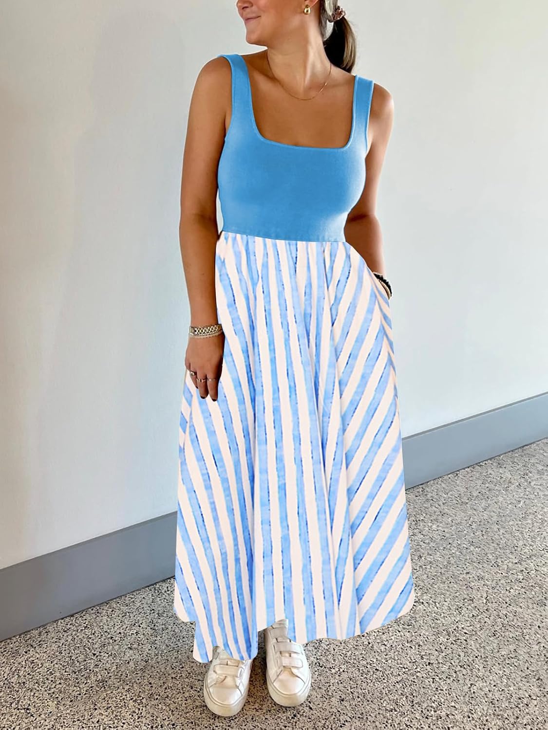 Women's Maxi Dress Summer Sleeveless Swing Sundress Casual Loose Tank Long Dresses with Pockets - Image 2